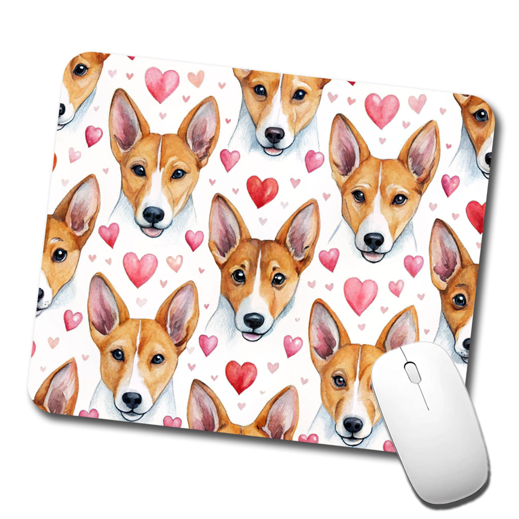 Cute Basenji Dog Faces Hearts Water Low Profile Mouse Pad Mat