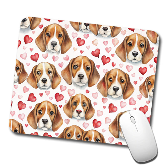 Cute Beagle Dog Faces Hearts Low Profile Mouse Pad Mat