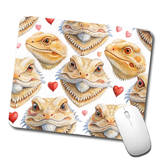 Cute Bearded Dragon Faces Hearts Low Profile Mouse Pad Mat