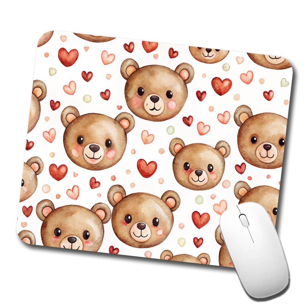 Cute Brown Bear Faces Hearts Low Profile Mouse Pad Mat