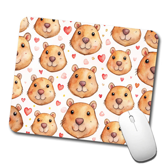 Cute Capybara Faces Hearts Low Profile Mouse Pad Mat