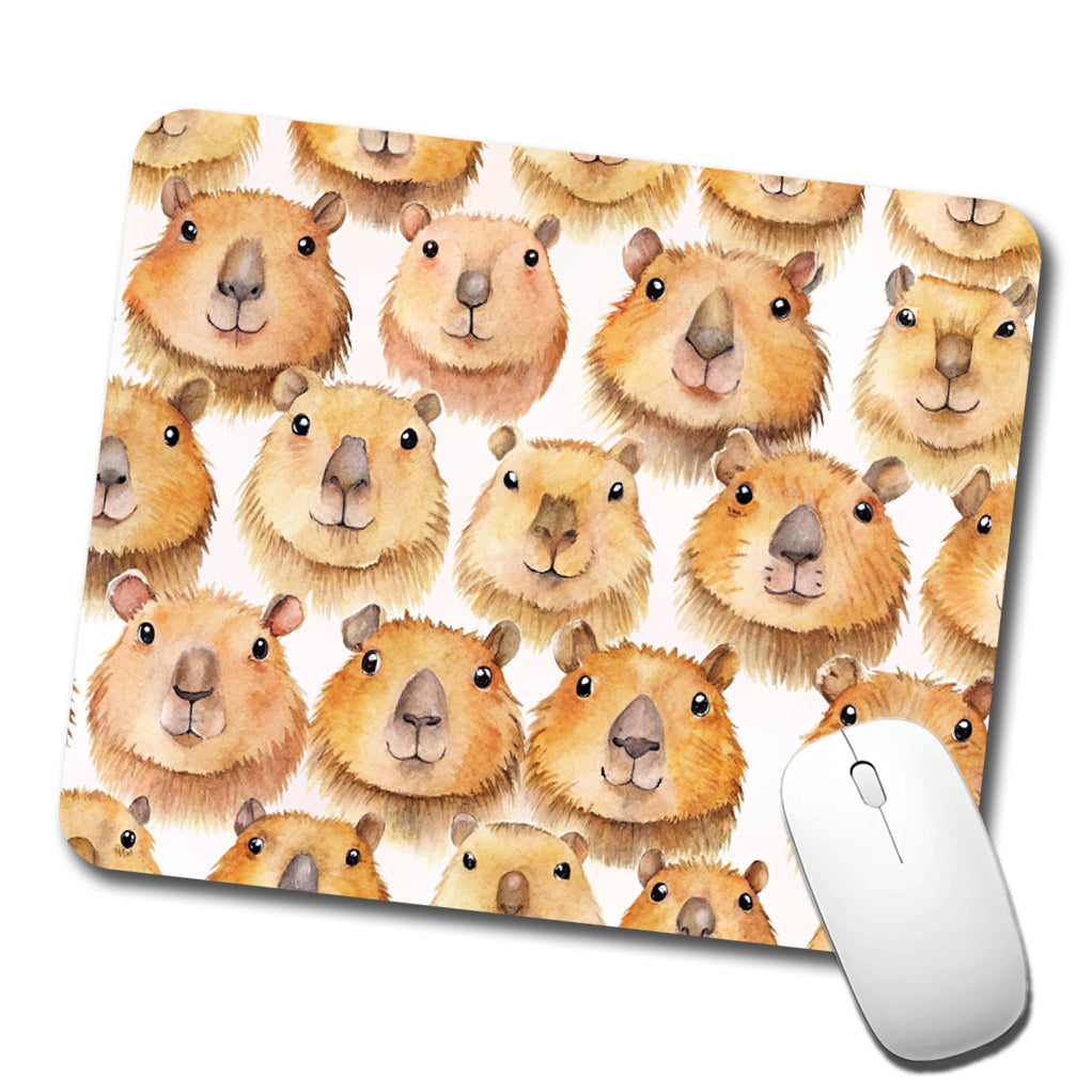 Cute Capybara Faces Watercolor Low Profile Mouse Pad Mat