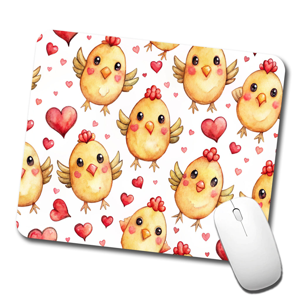 Cute Chickens Hearts Watercolor Low Profile Mouse Pad Mat