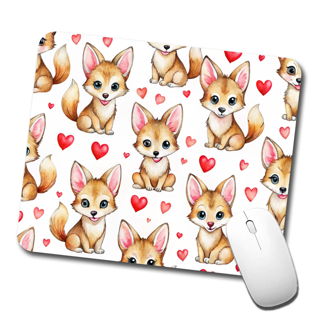 Cute Coyotes Hearts Watercolor Low Profile Mouse Pad Mat