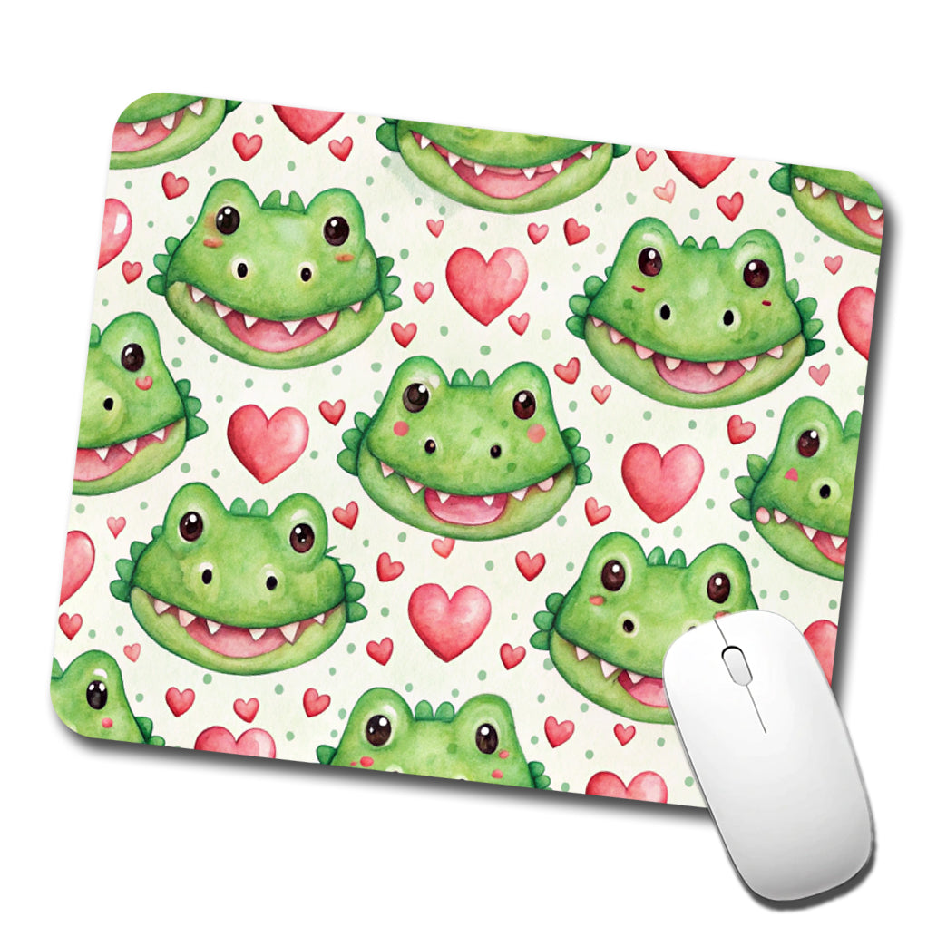 Cute Crocodile Alligator Faces Hearts Low Profile Mouse Pad Mat