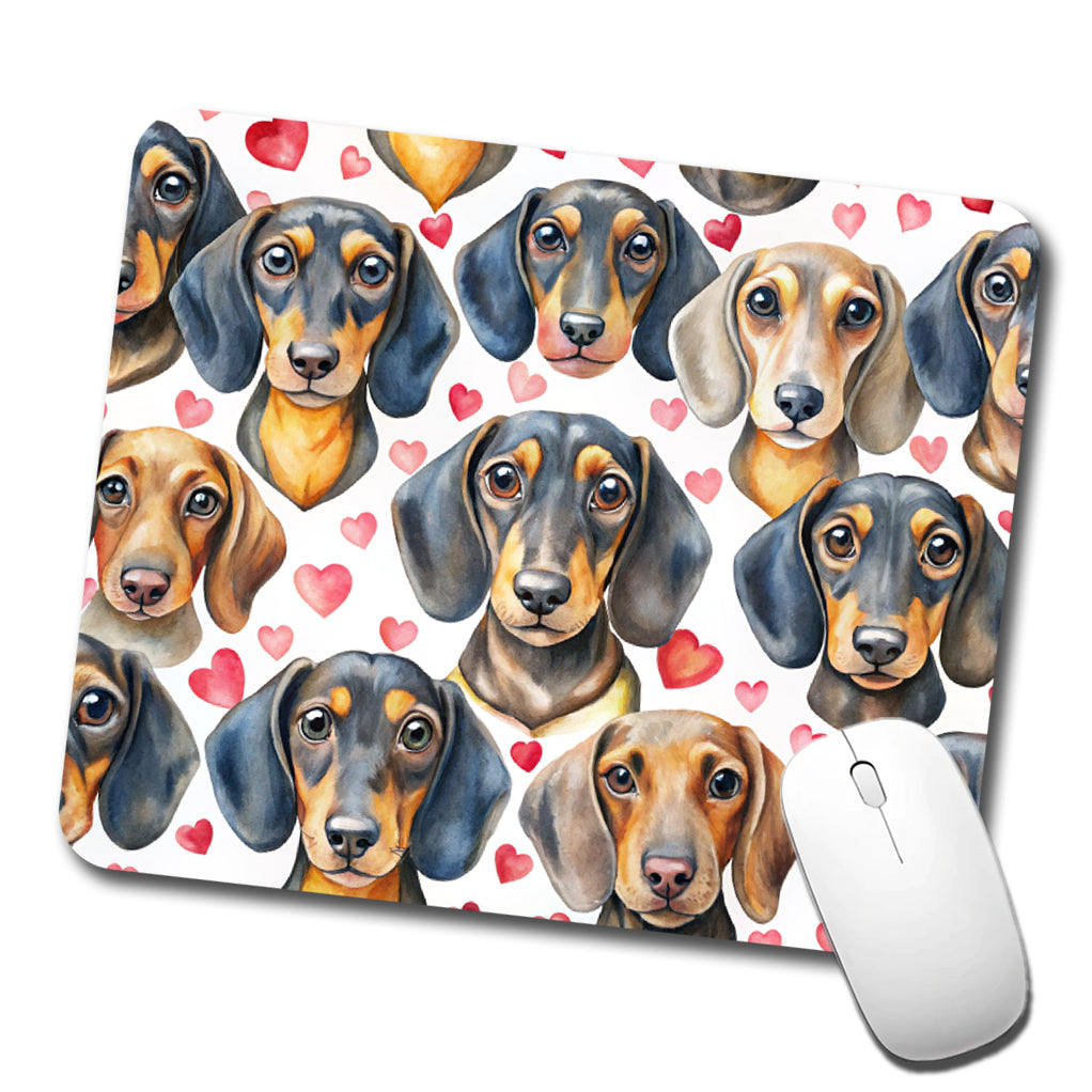 Cute Dachshund Dog Faces Hearts Low Profile Mouse Pad Mat