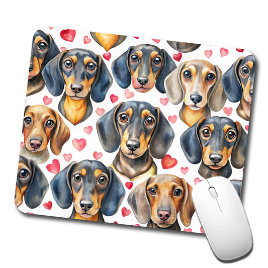 Cute Dachshund Dog Faces Hearts Low Profile Mouse Pad Mat