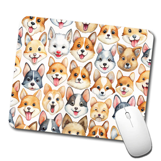 Cute Dog Faces Watercolor Low Profile Mouse Pad Mat