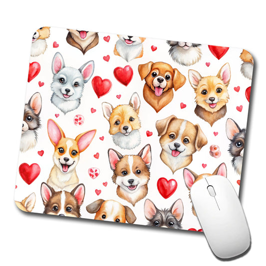 Cute Dogs Hearts Watercolor Low Profile Mouse Pad Mat