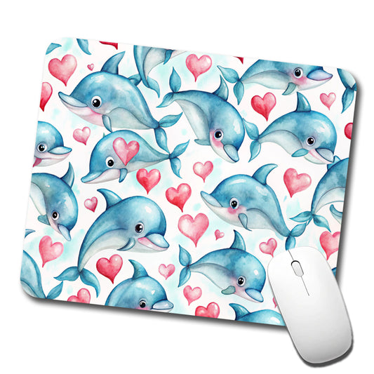 Cute Dolphin Faces Hearts Low Profile Mouse Pad Mat
