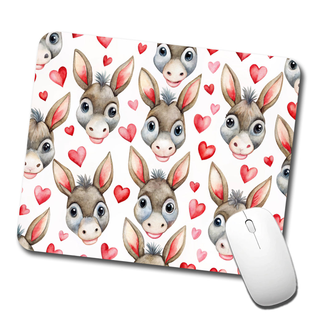 Cute Donkey Faces Hearts Watercolor Low Profile Mouse Pad Mat