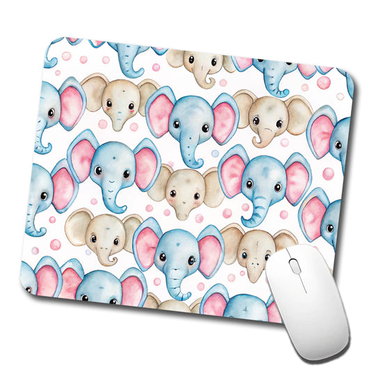 Cute Elephant Faces Watercolor Low Profile Mouse Pad Mat