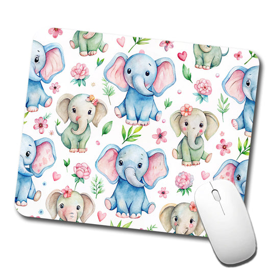 Cute Elephants Hearts Watercolor Low Profile Mouse Pad Mat