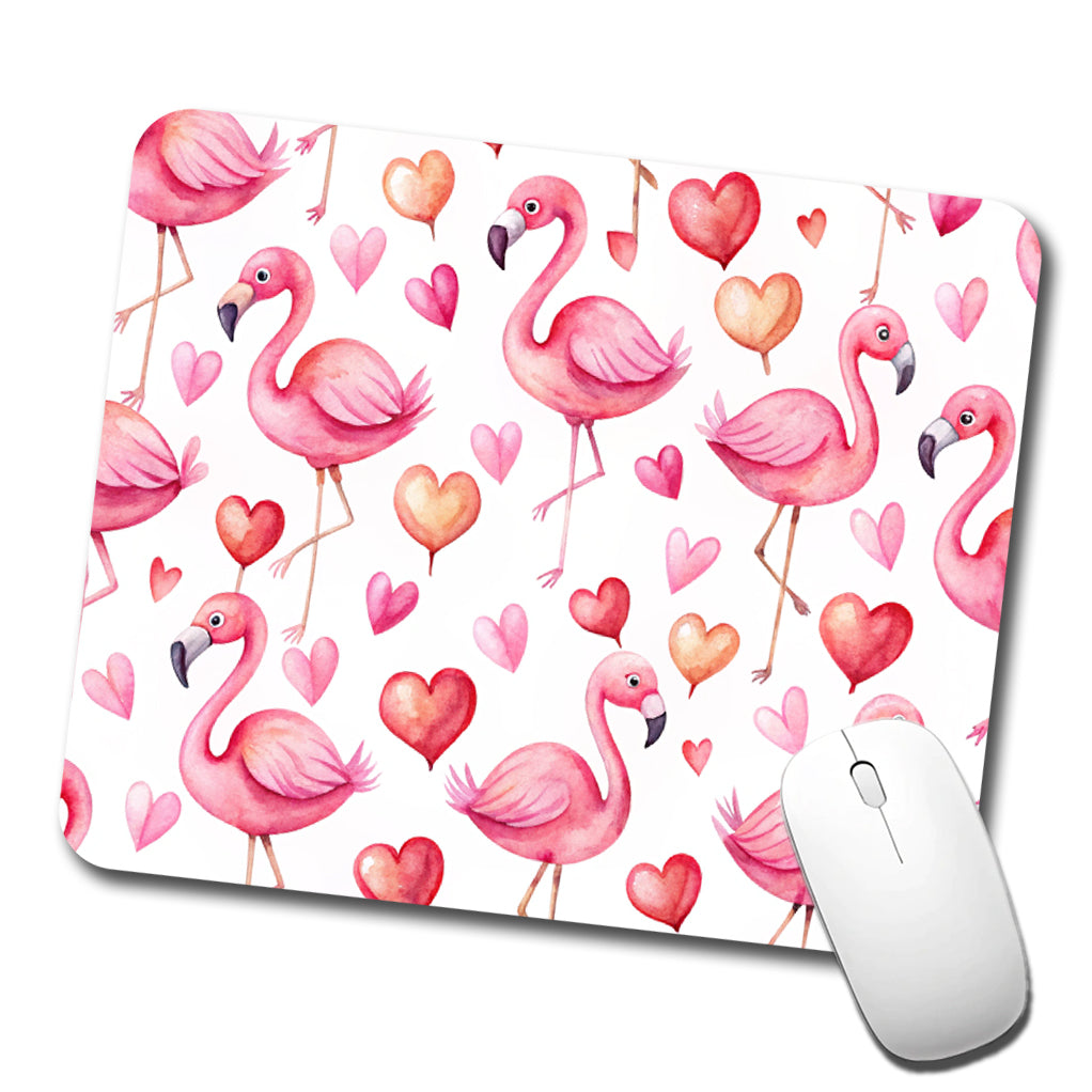 Cute Flamingos Hearts Watercolor Low Profile Mouse Pad Mat