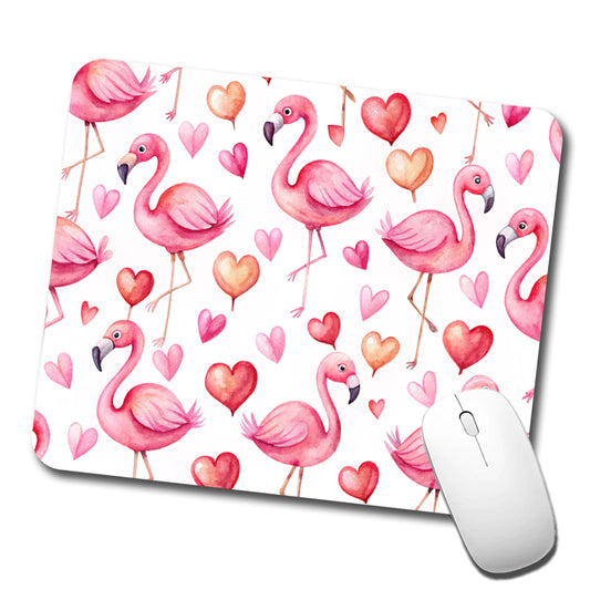 Cute Flamingos Hearts Watercolor Low Profile Mouse Pad Mat