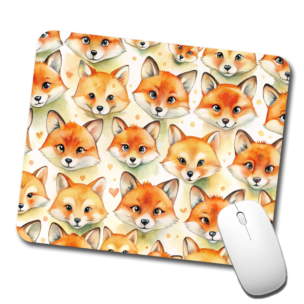 Cute Fox Faces Watercolor Low Profile Mouse Pad Mat