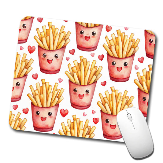 Cute French Fries Hearts Watercolor Low Profile Mouse Pad Mat