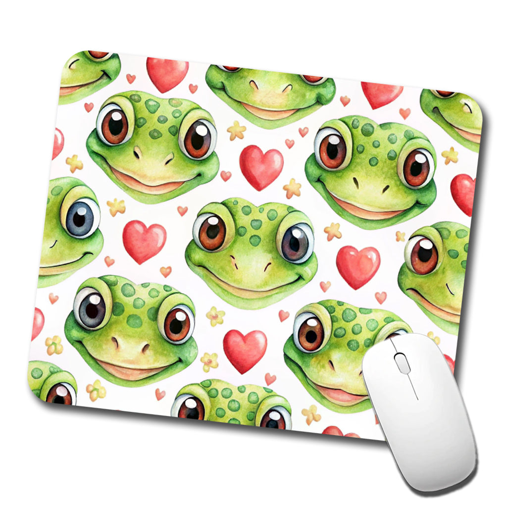 Cute Gecko Faces Hearts Watercolor Low Profile Mouse Pad Mat