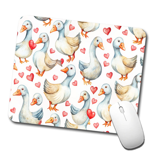 Cute Geese Hearts Watercolor Low Profile Mouse Pad Mat