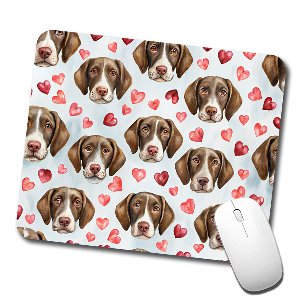 Cute German Shorthaired Pointer Dog Faces Hearts Low Profile Mouse Pad Mat