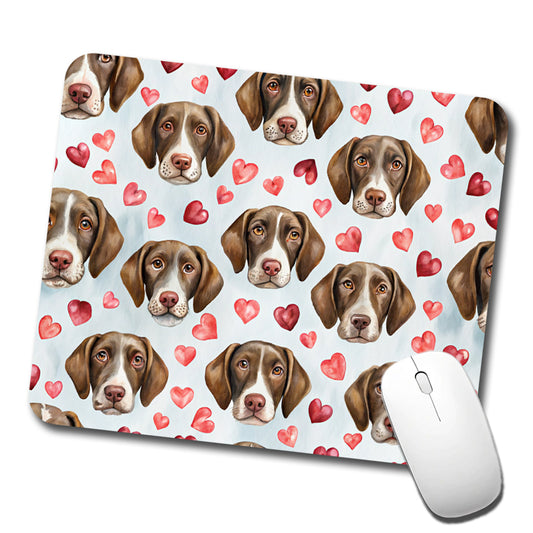 Cute German Shorthaired Pointer Dog Faces Hearts Low Profile Mouse Pad Mat
