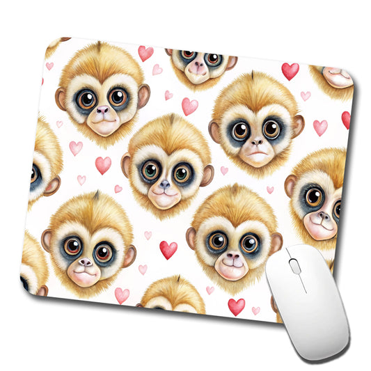 Cute Gibbons Faces Hearts Low Profile Mouse Pad Mat
