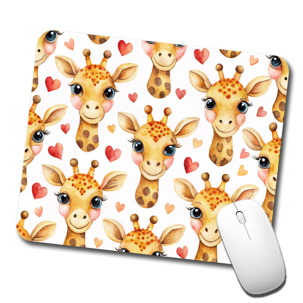 Cute Giraffe Faces Hearts Low Profile Mouse Pad Mat