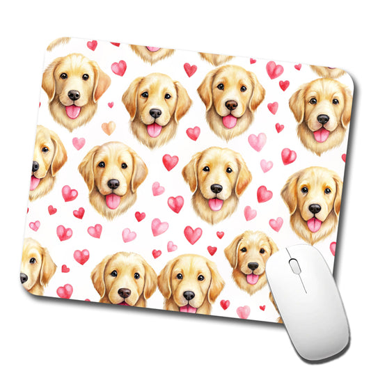 Cute Golden Retriever Dog Faces Hearts Low Profile Mouse Pad Mat