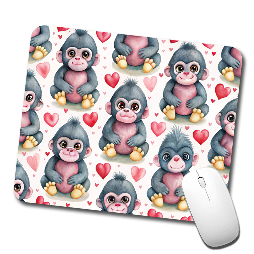 Cute Gorillas Hearts Watercolor Low Profile Mouse Pad Mat