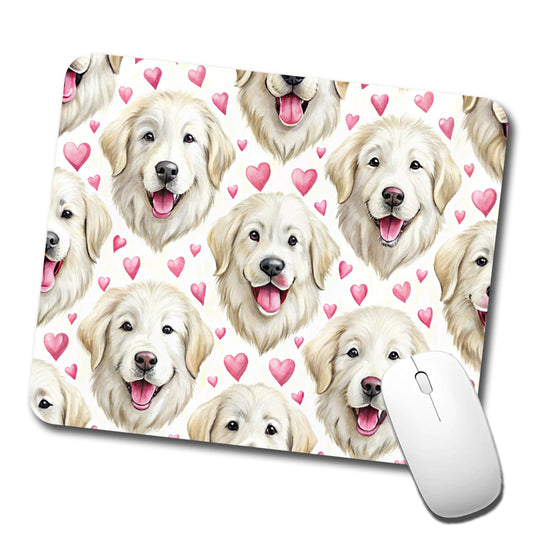 Cute Great Pyrenees Dog Faces Hearts Low Profile Mouse Pad Mat