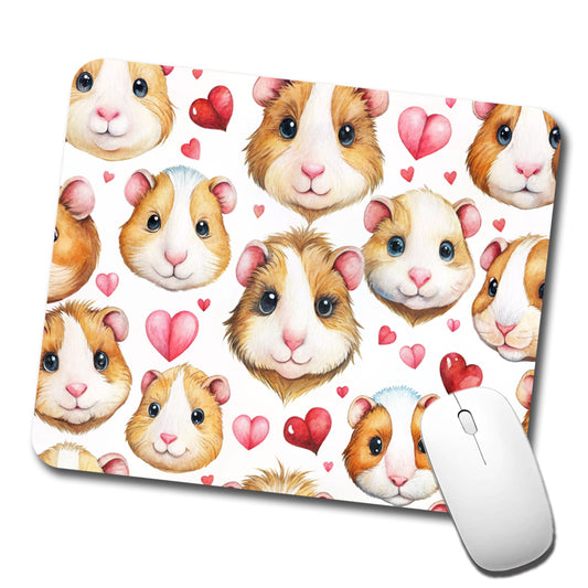 Cute Guinea Pig Faces Hearts Low Profile Mouse Pad Mat