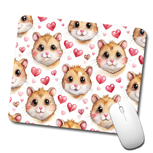 Cute Hamster Faces Hearts Low Profile Mouse Pad Mat