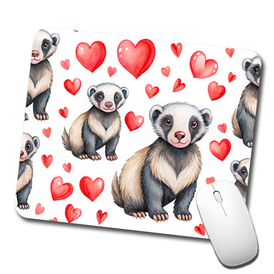 Cute Honey Badger Hearts Watercolor Low Profile Mouse Pad Mat