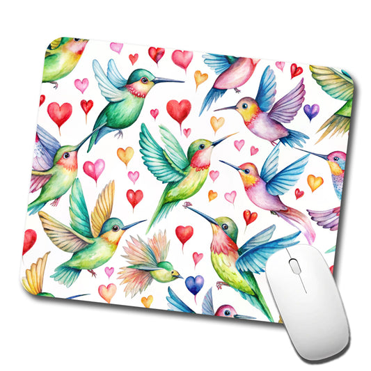 Cute Hummingbirds Hearts Watercolor Low Profile Mouse Pad Mat