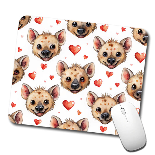 Cute Hyenas Faces Hearts Watercolor Low Profile Mouse Pad Mat