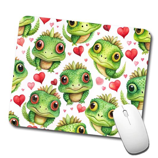 Cute Iguanas Hearts Watercolor Low Profile Mouse Pad Mat