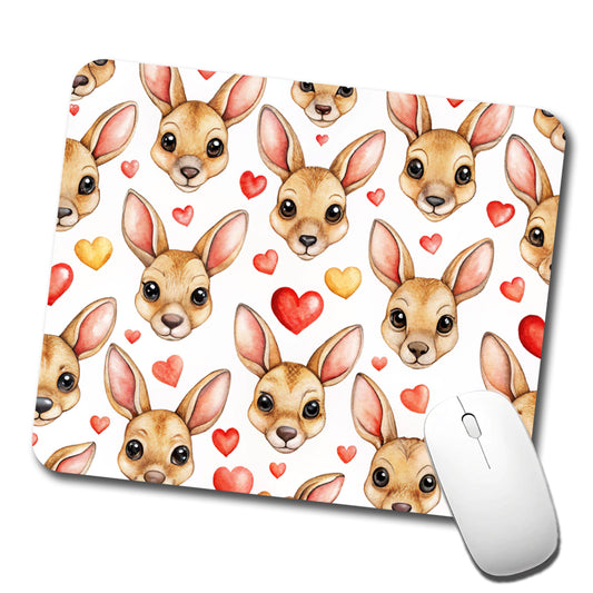 Cute Kangaroo Faces Hearts Low Profile Mouse Pad Mat