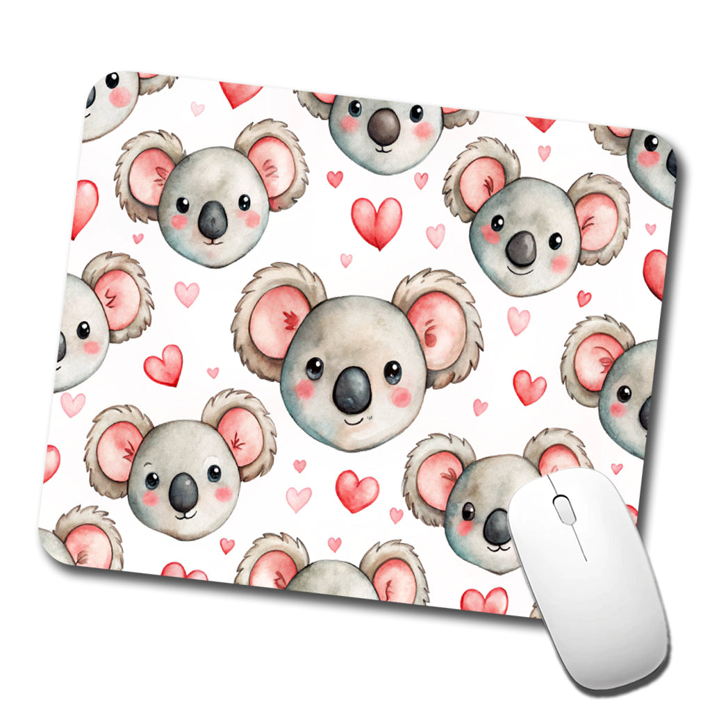 Cute Koala Bears Faces Hearts Low Profile Mouse Pad Mat