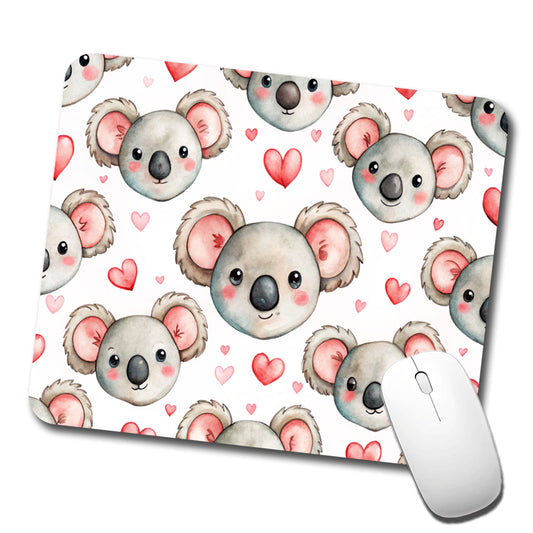 Cute Koala Bears Faces Hearts Low Profile Mouse Pad Mat