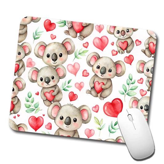 Cute Koala Bears Hearts Watercolor Low Profile Mouse Pad Mat