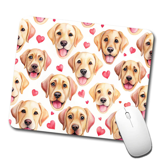 Cute Labrador Retriever Dog Faces Hearts Low Profile Mouse Pad Mat