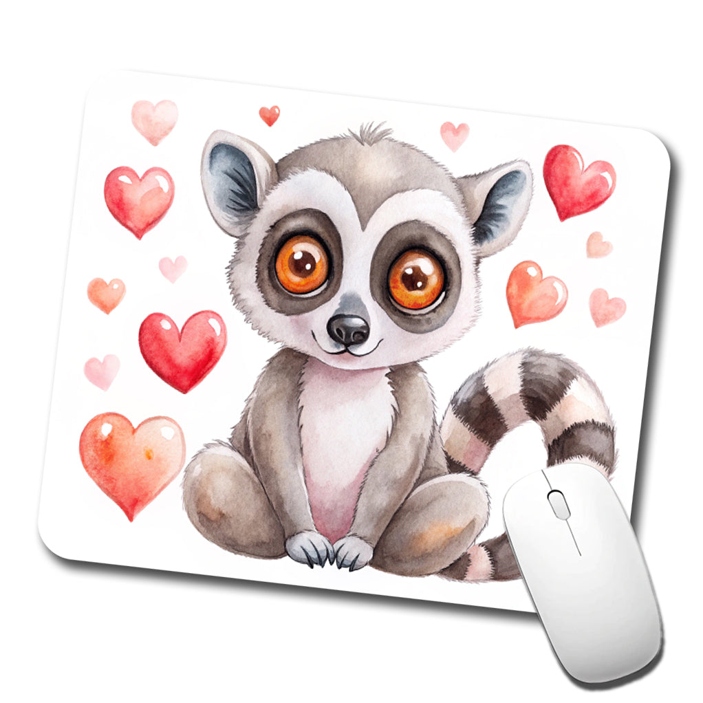 Cute Lemur Hearts Watercolor Low Profile Mouse Pad Mat