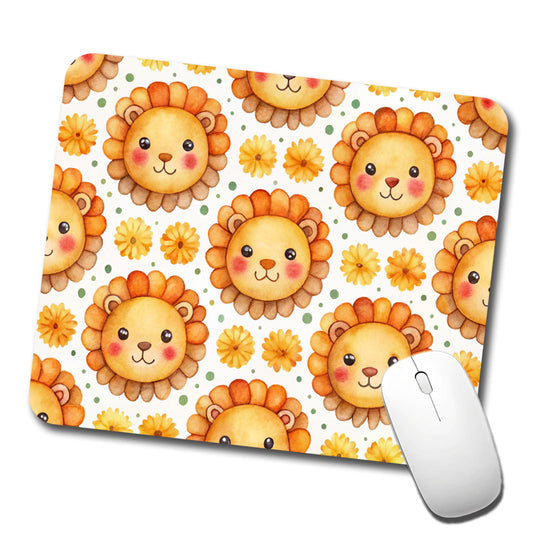 Cute Lion Faces Watercolor Low Profile Mouse Pad Mat
