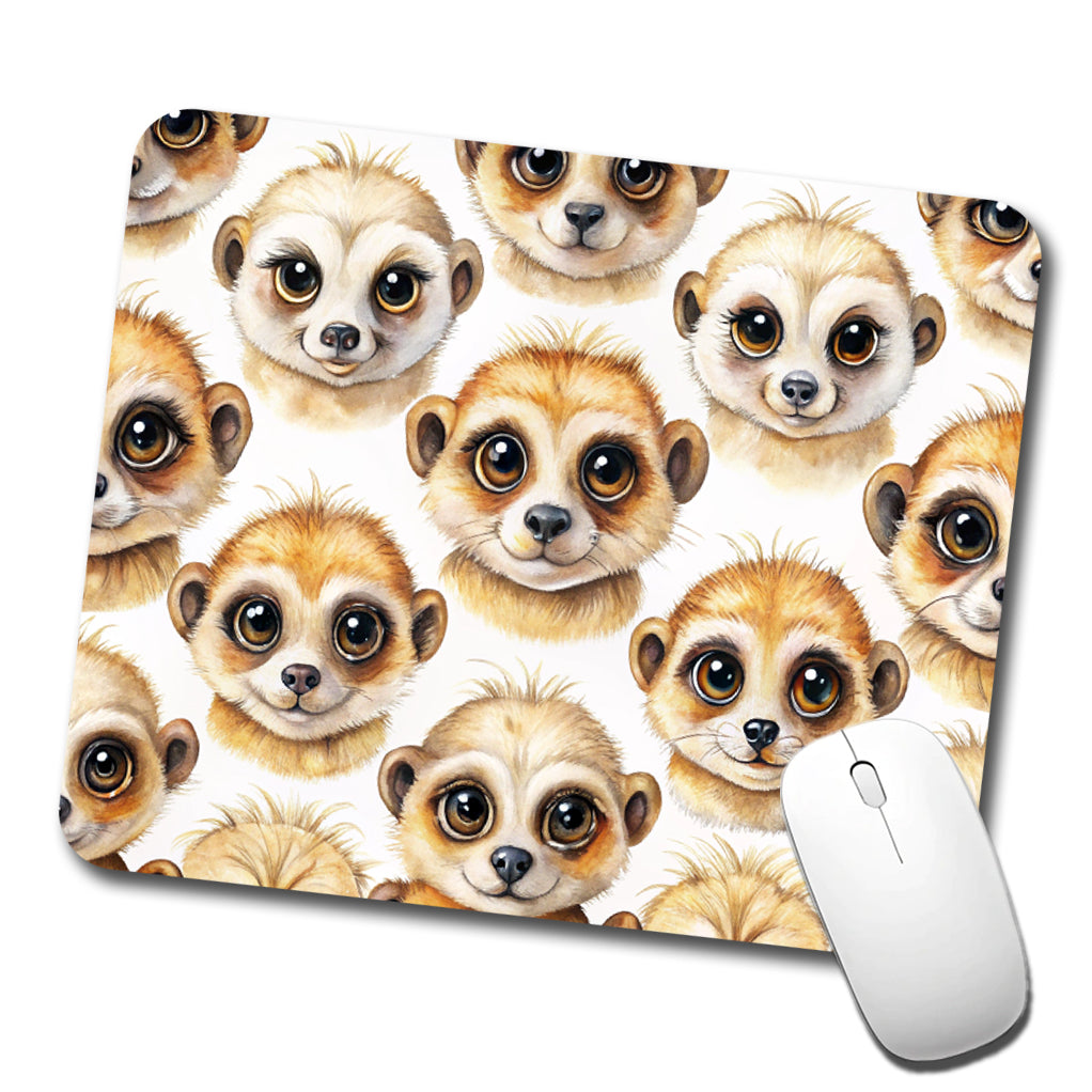Cute Meerkat Faces Watercolor Low Profile Mouse Pad Mat