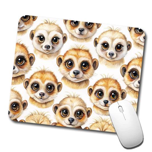Cute Meerkat Faces Watercolor Low Profile Mouse Pad Mat