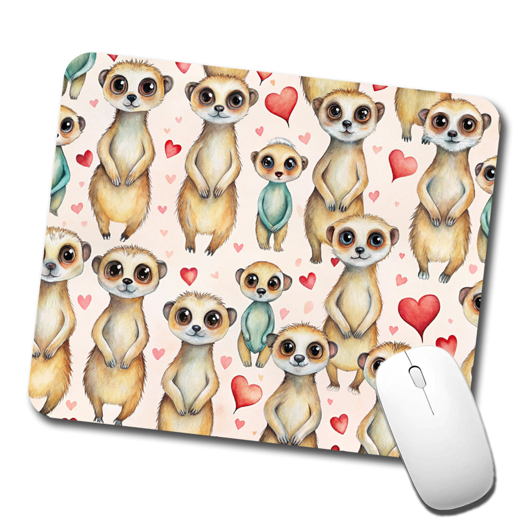 Cute Meerkats Hearts Watercolor Low Profile Mouse Pad Mat
