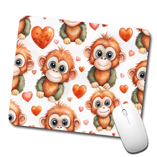 Cute Orangutans Hearts Watercolor Low Profile Mouse Pad Mat
