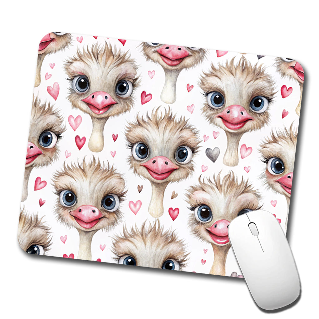 Cute Ostriches Faces Hearts Low Profile Mouse Pad Mat