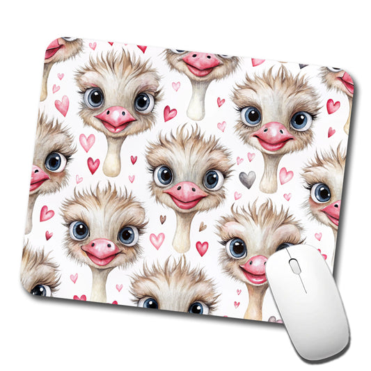 Cute Ostriches Faces Hearts Low Profile Mouse Pad Mat