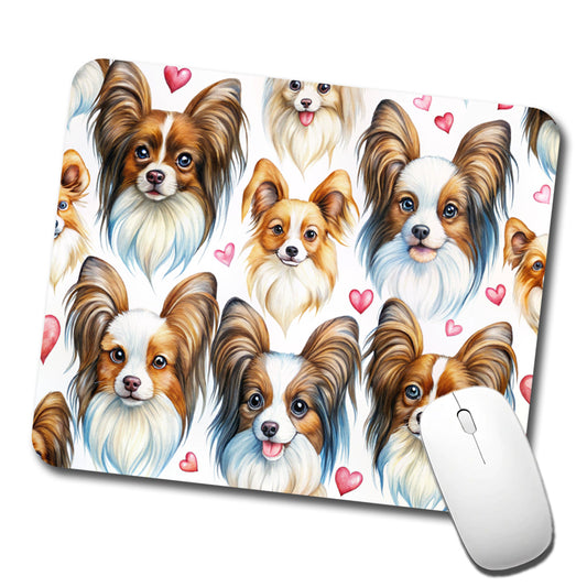 Cute Papillion Dog Faces Hearts Low Profile Mouse Pad Mat